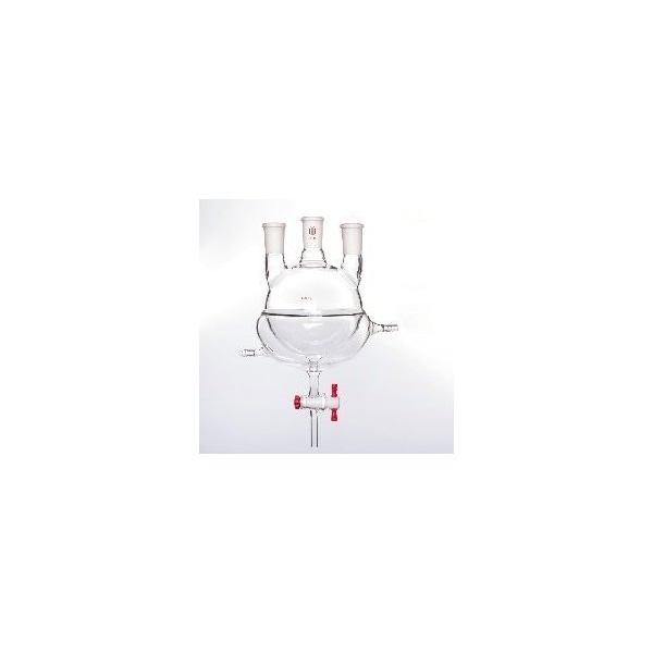 Synthware FLASK, RD BTM, 3NCK, HALFJACKTD, W/STPCK DRAIN, PTFE, 1000mL, 24/40. F63241L - main